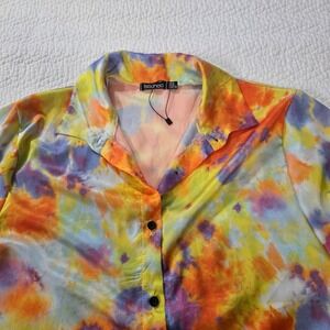 Boohoo Womens Tie Dye Button Down Shirt Multicolor Long Sleeve Size US 10